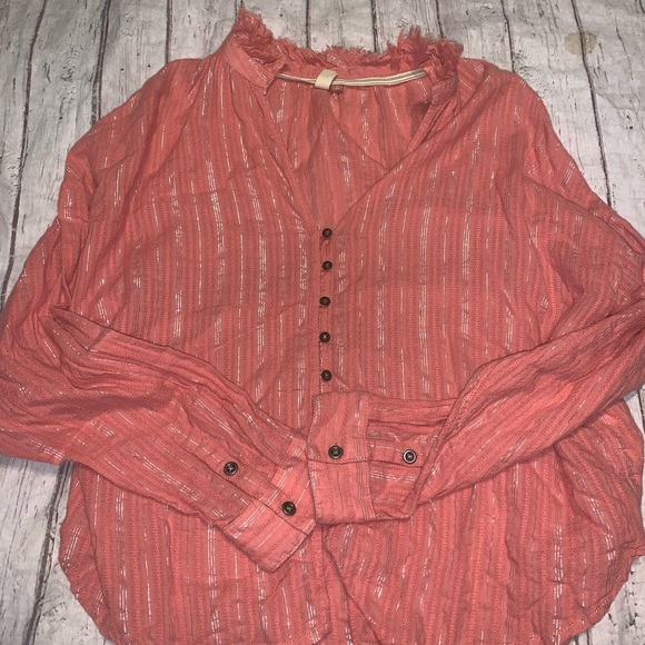 Anthropologie Pilcro Tavi pink metallic shimmer button down boxy blouse S - Picture 4 of 5